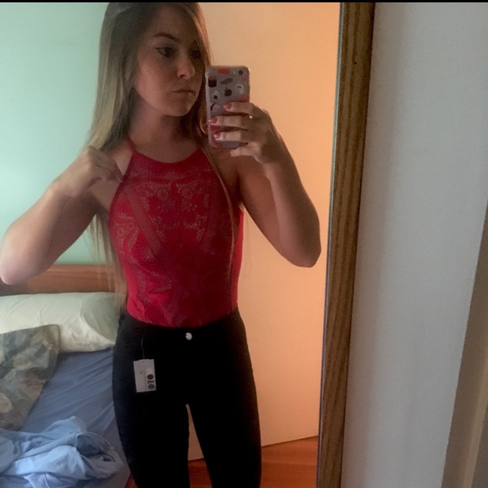 Windsor red lace mesh thong bodysuit - small NWT